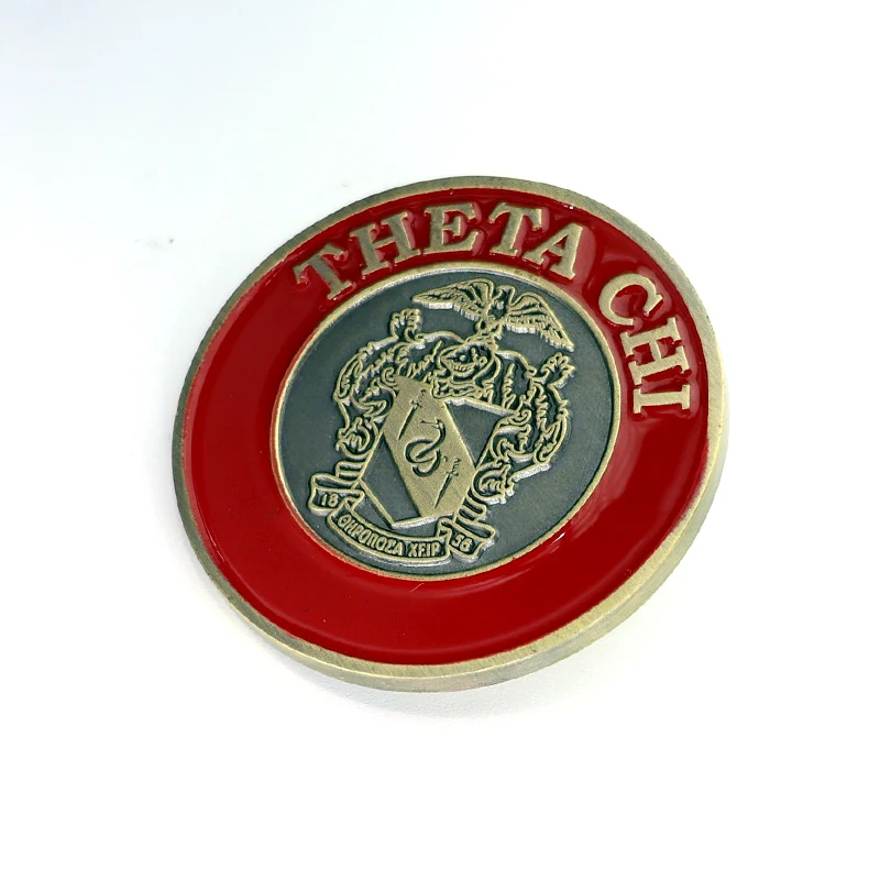 Reverse side and pin back detail of a custom eagle challenge coin