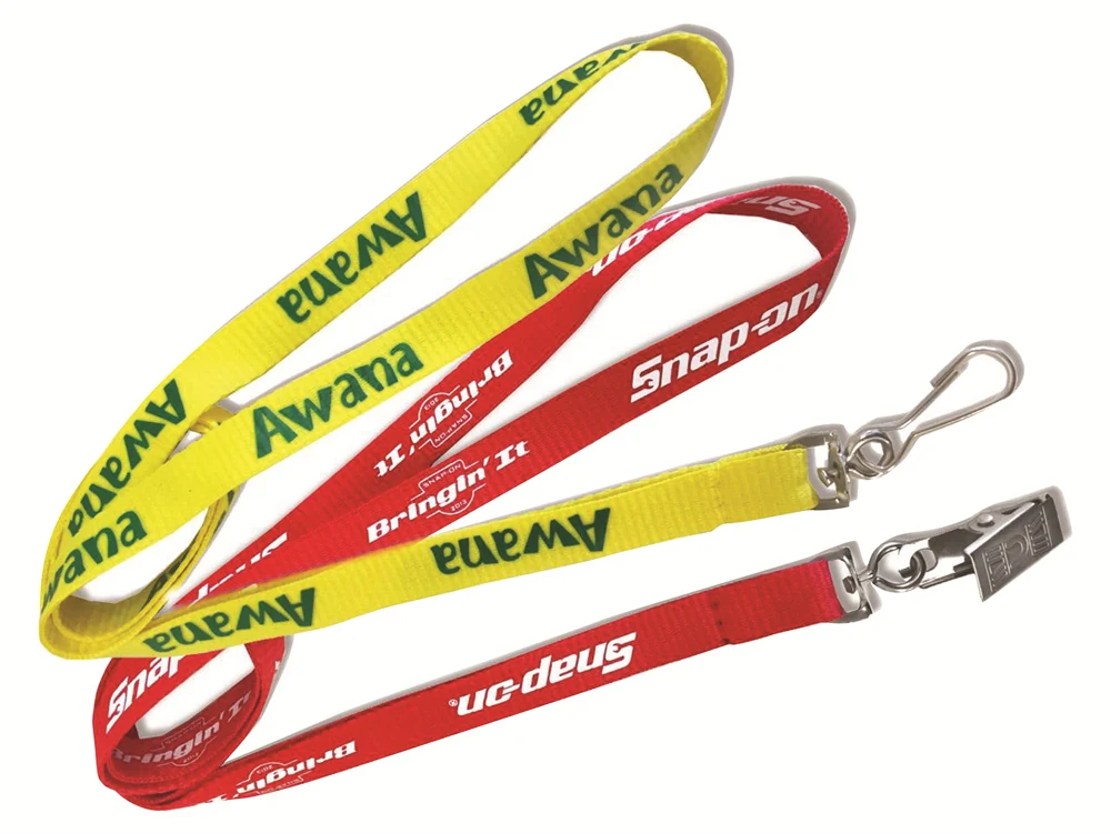 Custom black heat transfer printing lanyard with full colour logo on polyester ribbon