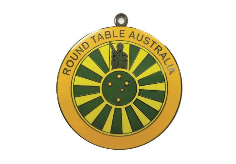 3 inch hard enamel Indian cultural medal with red and gold design, polished gold finish, and flat enamel surface