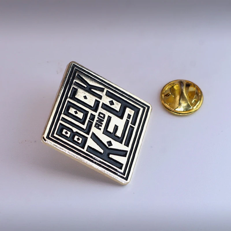 Red white and blue soft enamel key block lapel pin with polished gold finish