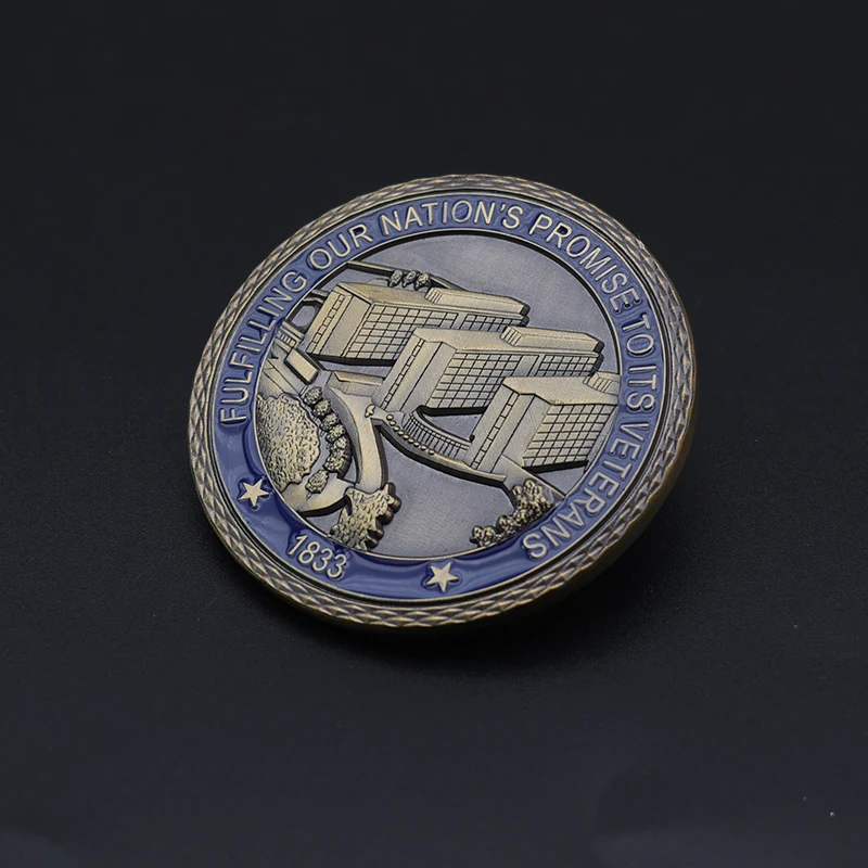Challenge coin with epoxy dome and safety clasp attachment