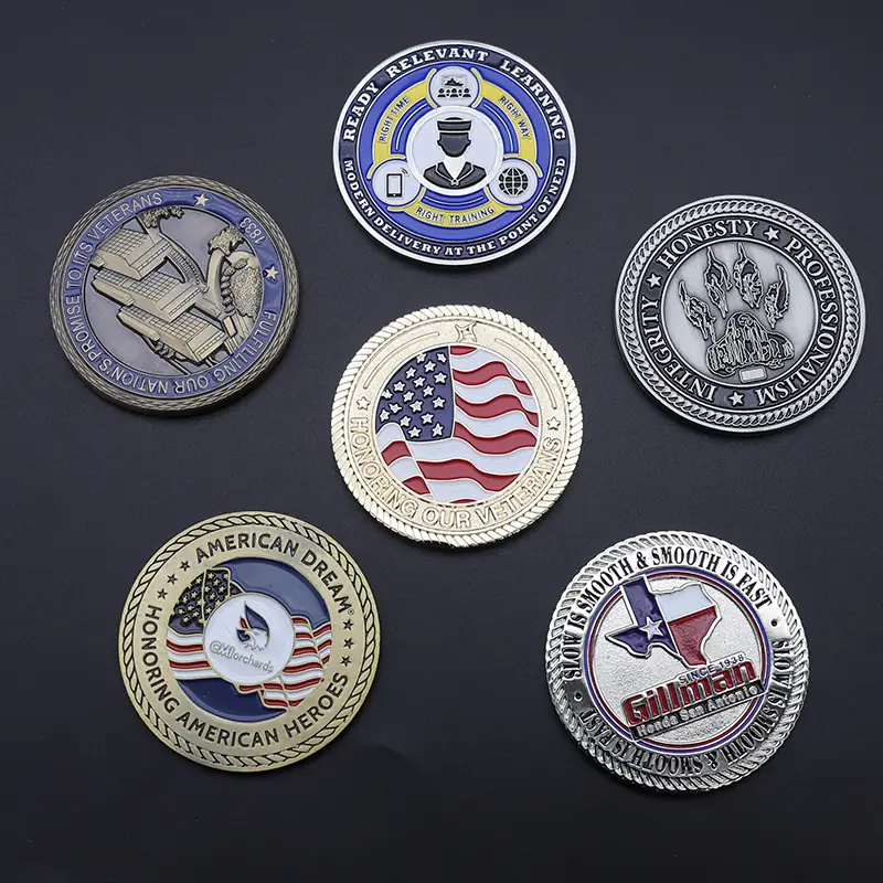 Reverse side of a custom challenge coin with unit insignia and engraved text