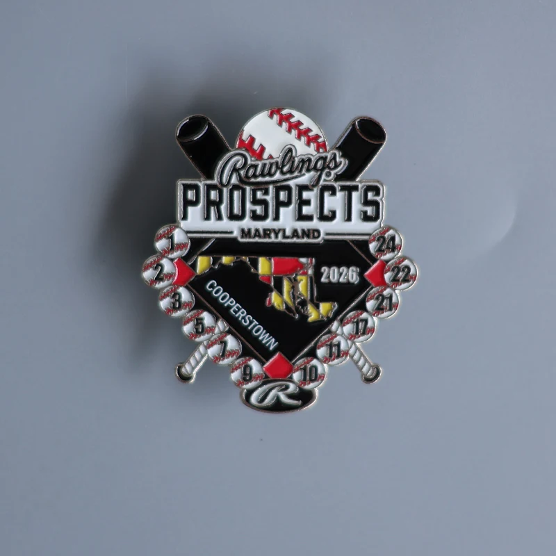 Reverse side and pin back detail of a custom youth baseball enamel lapel pin