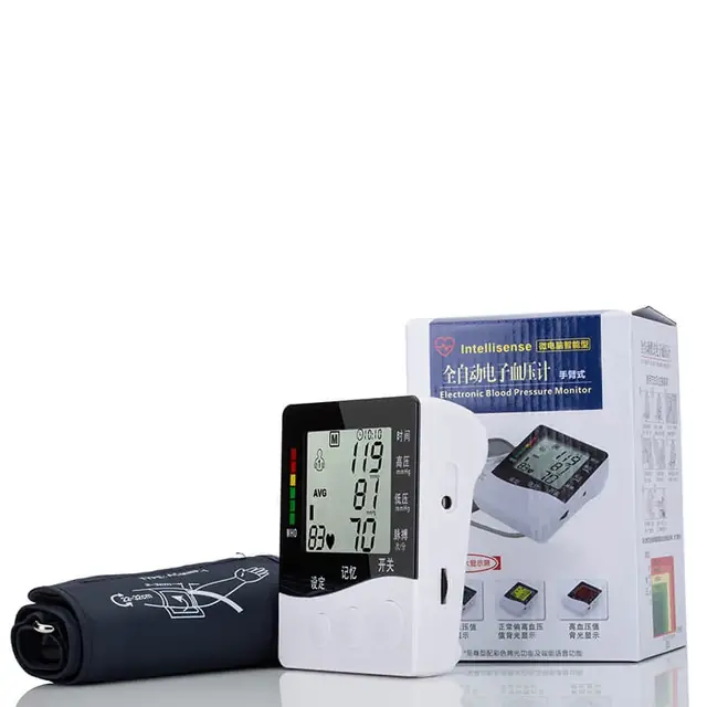 Digital blood pressure monitor with LCD display and cuff