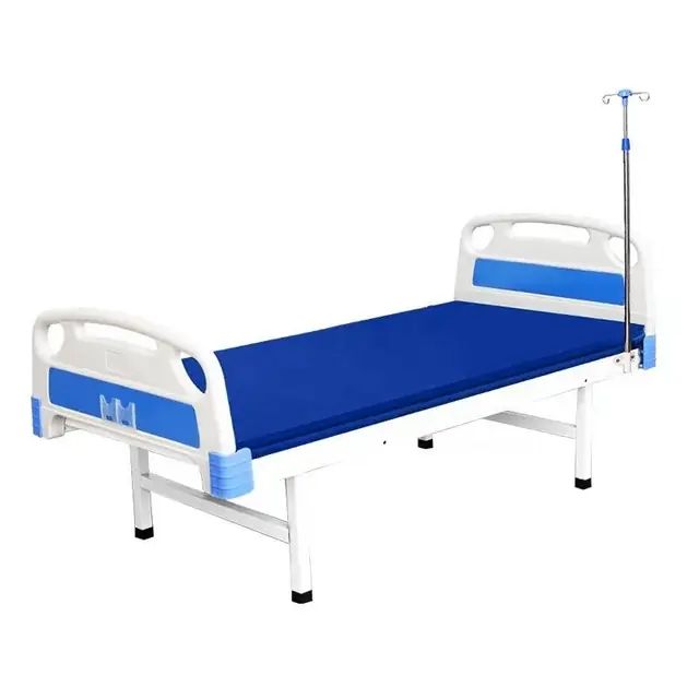 Flat hospital bed with headboard and waterproof mattress