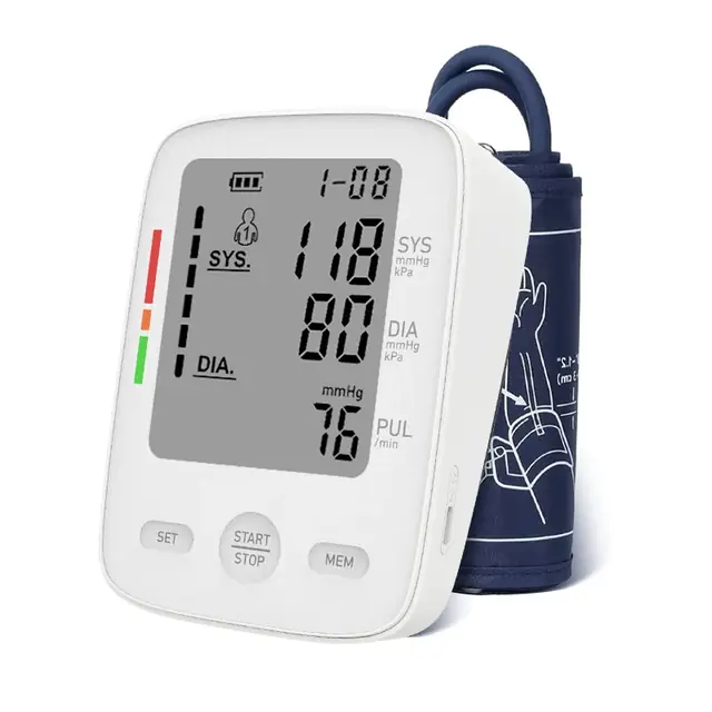 Upper arm electronic blood pressure monitor with LCD display
