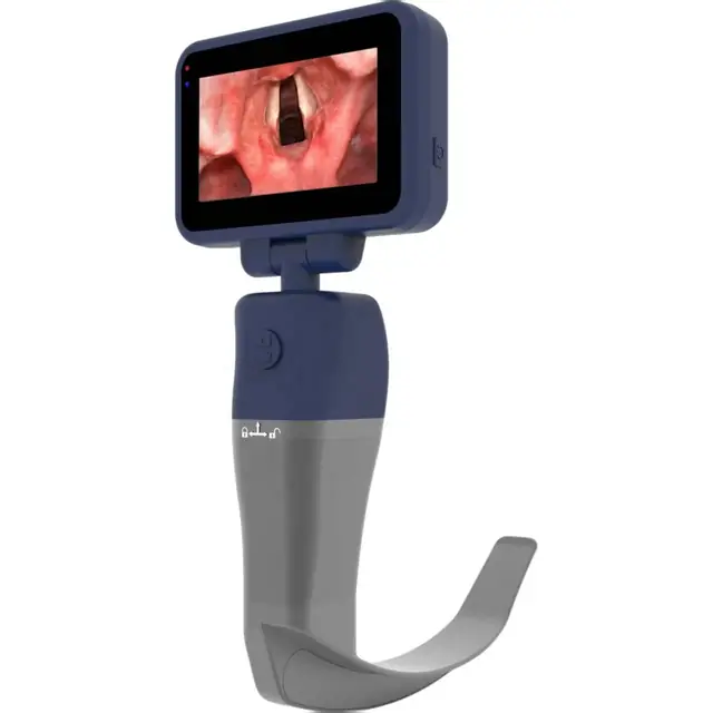 Video laryngoscope handle with screen and disposable blade