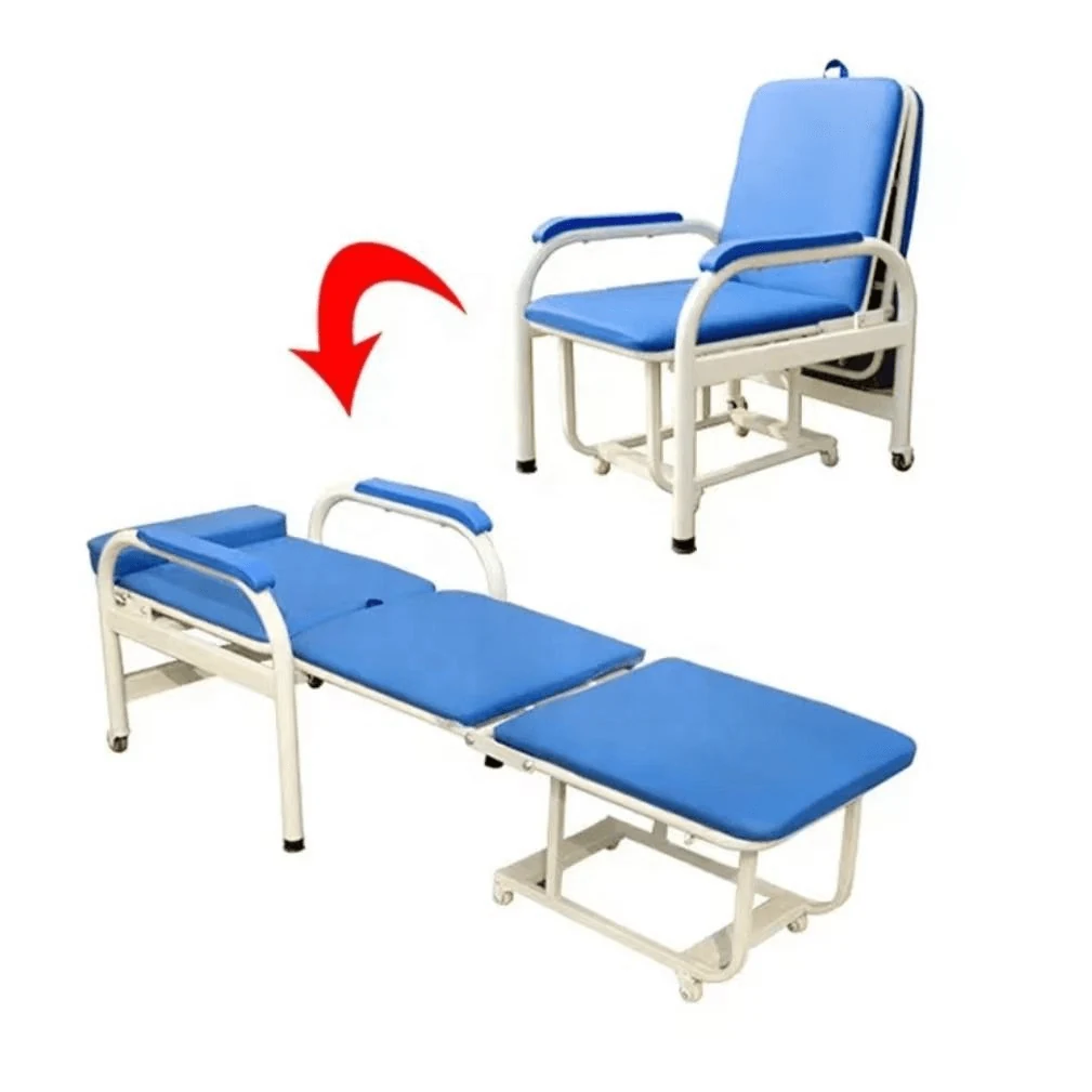 Folding ward chair in the upright seated position