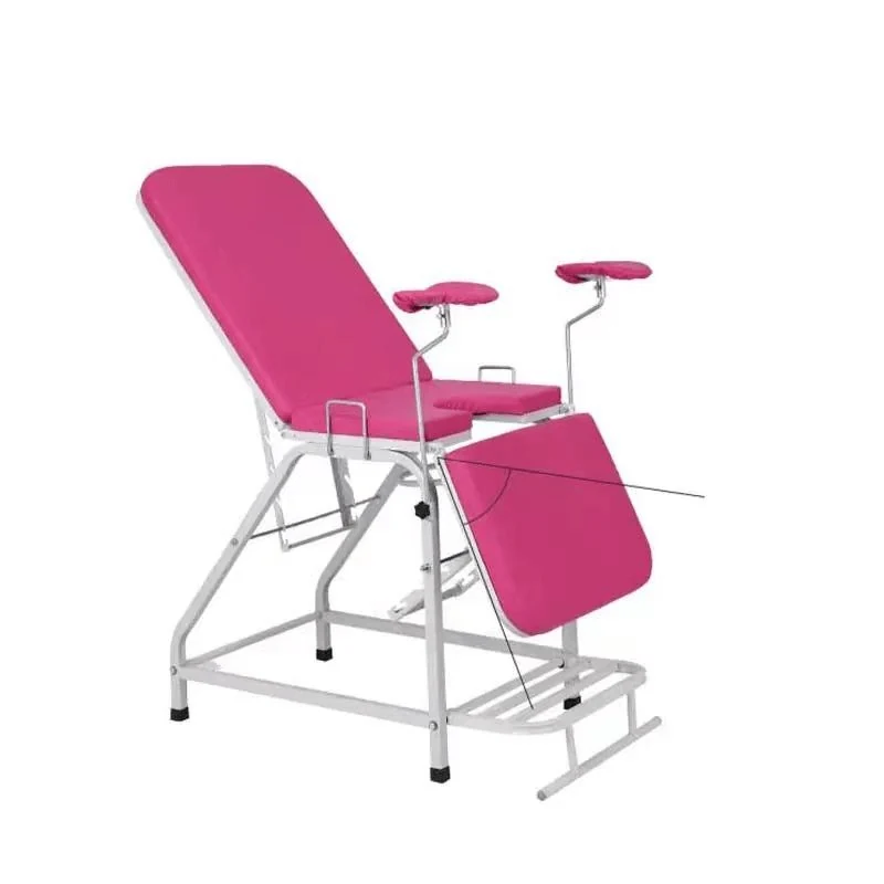 Electric gynaecological examination table with padded leg supports