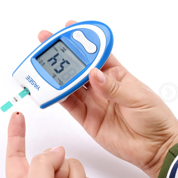Home blood glucose meter with test strips and lancing device