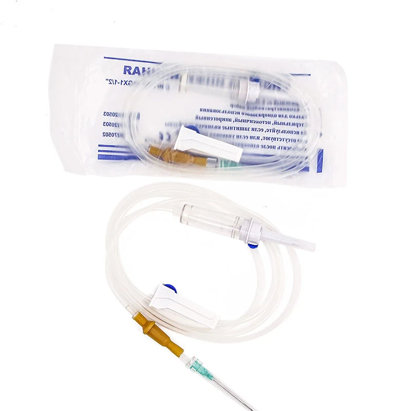 Disposable infusion set with dropper chamber and regulating clamp