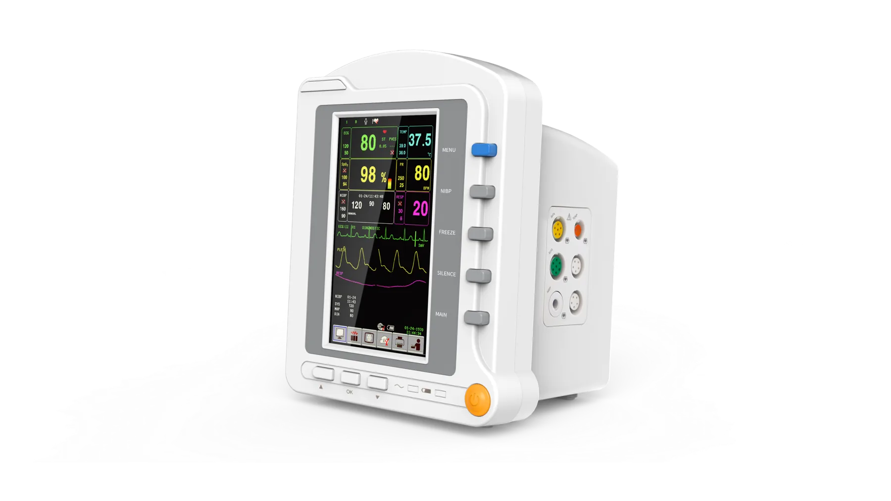 Patient monitor showing ECG SpO2 and NIBP waveforms