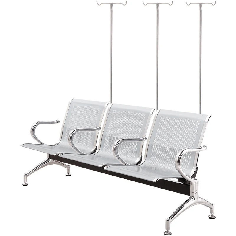 Infusion row chair with stainless steel IV stand and padded armrests