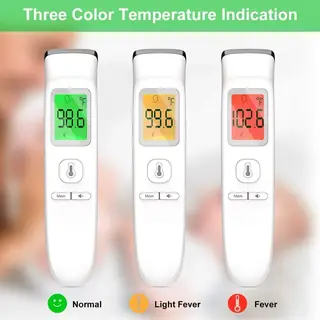 Infrared thermometer held for a forehead reading