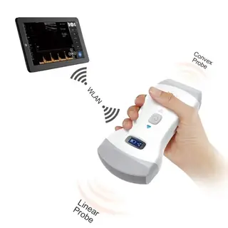 Palm ultrasound machine with wireless charging base
