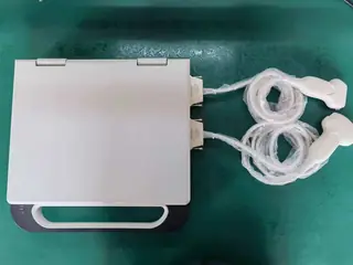 Laptop ultrasound system with probes on a work surface