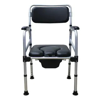 Commode chair seat height adjustment holes and locking buckle