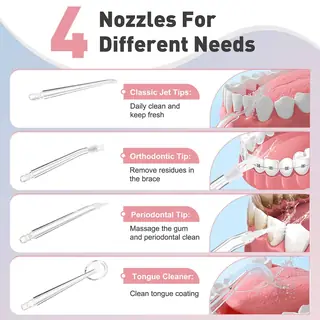 Water flosser with replacement nozzles in the retail set