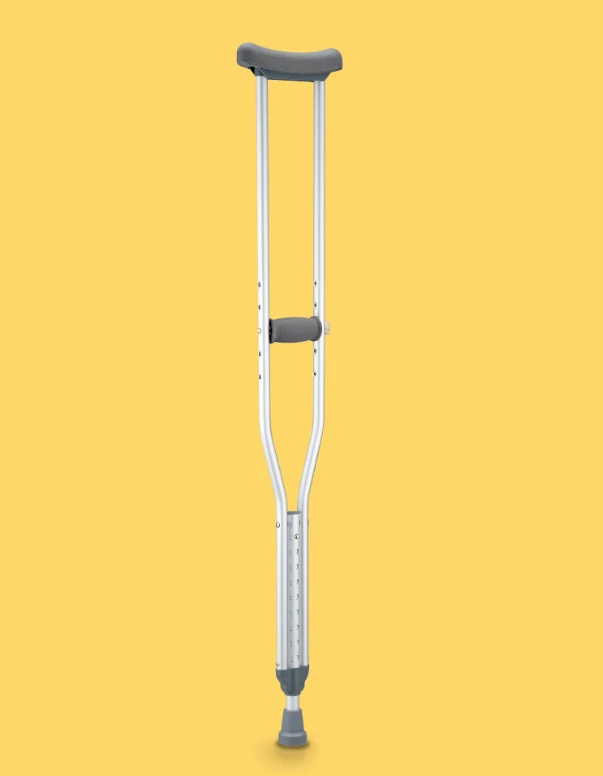Crutch height adjustment button and hole positions
