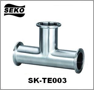 Polished sanitary clamp tee with three clamp ends