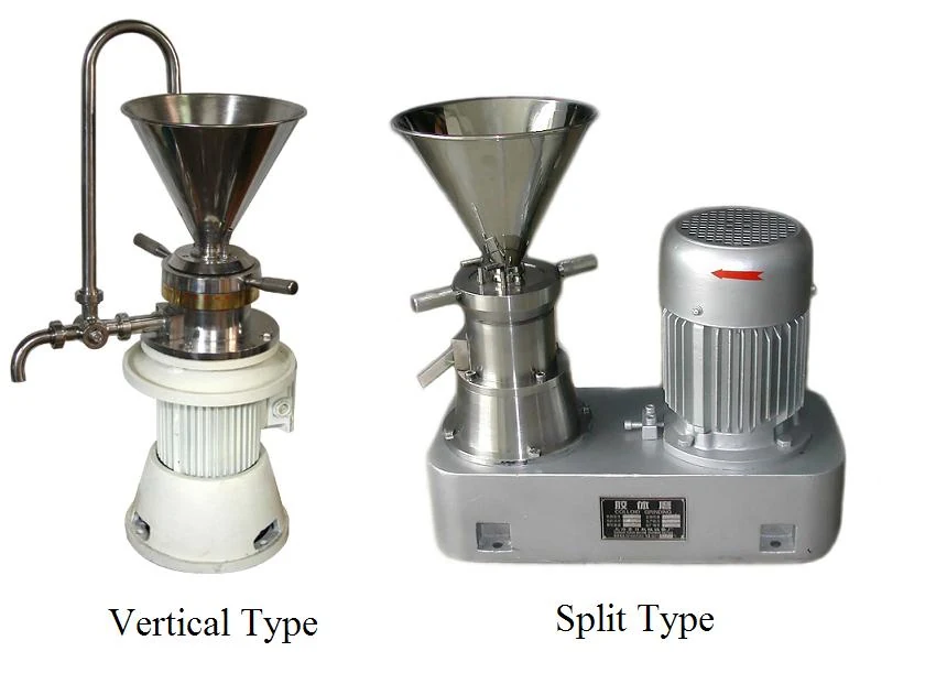 Colloid mill shown in vertical type and split type configurations