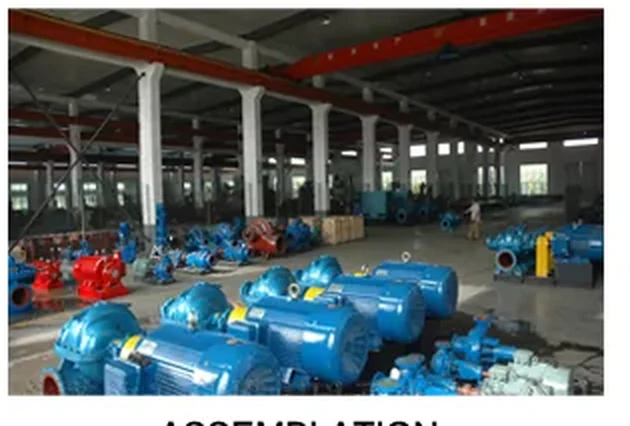 Assembly bay with finished blue centrifugal pump units