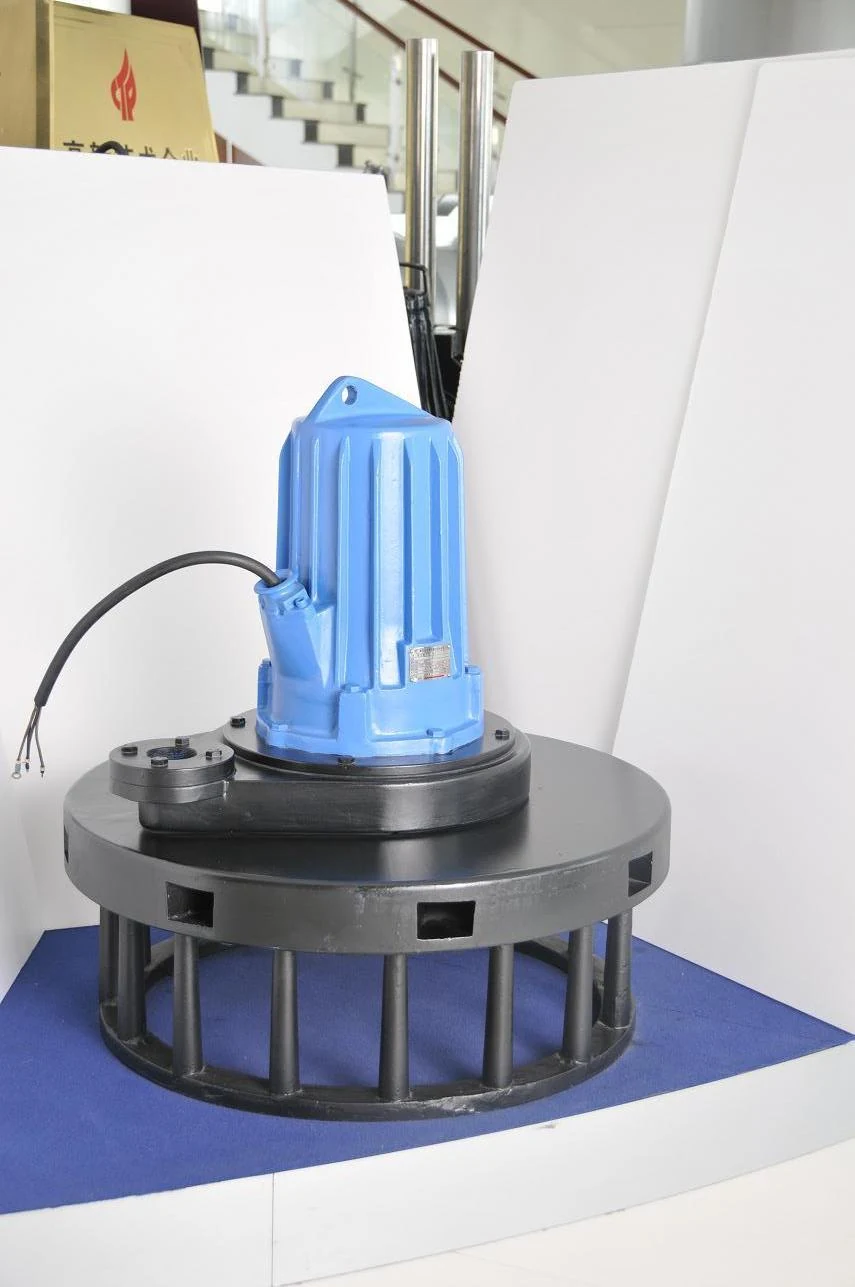 Immersible aerator unit mounted on a stand for testing