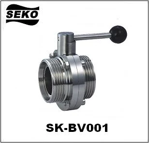 Sanitary butterfly valve SK-BV001 with clamp ends and lever handle