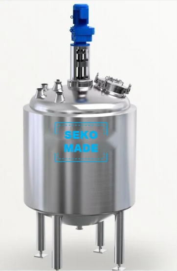 Stainless steel reactor vessel with agitator drive and jacket