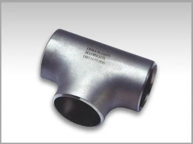 Stainless steel butt weld tee marked with size and material
