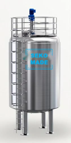 Insulated stainless steel storage tank with access ladder and agitator