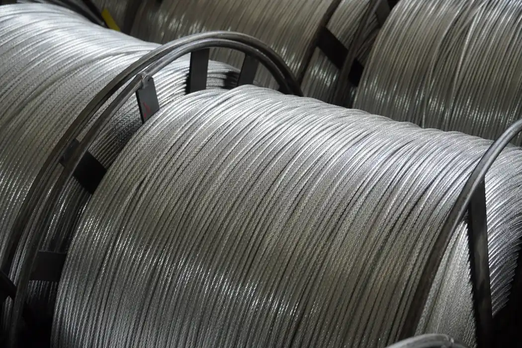 Fine metal wire wound on a large production reel in the workshop