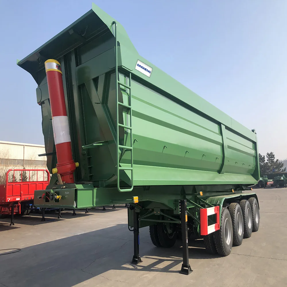 SINOHENG four axle end semi dump trailer with hydraulic cylinder raised view 3