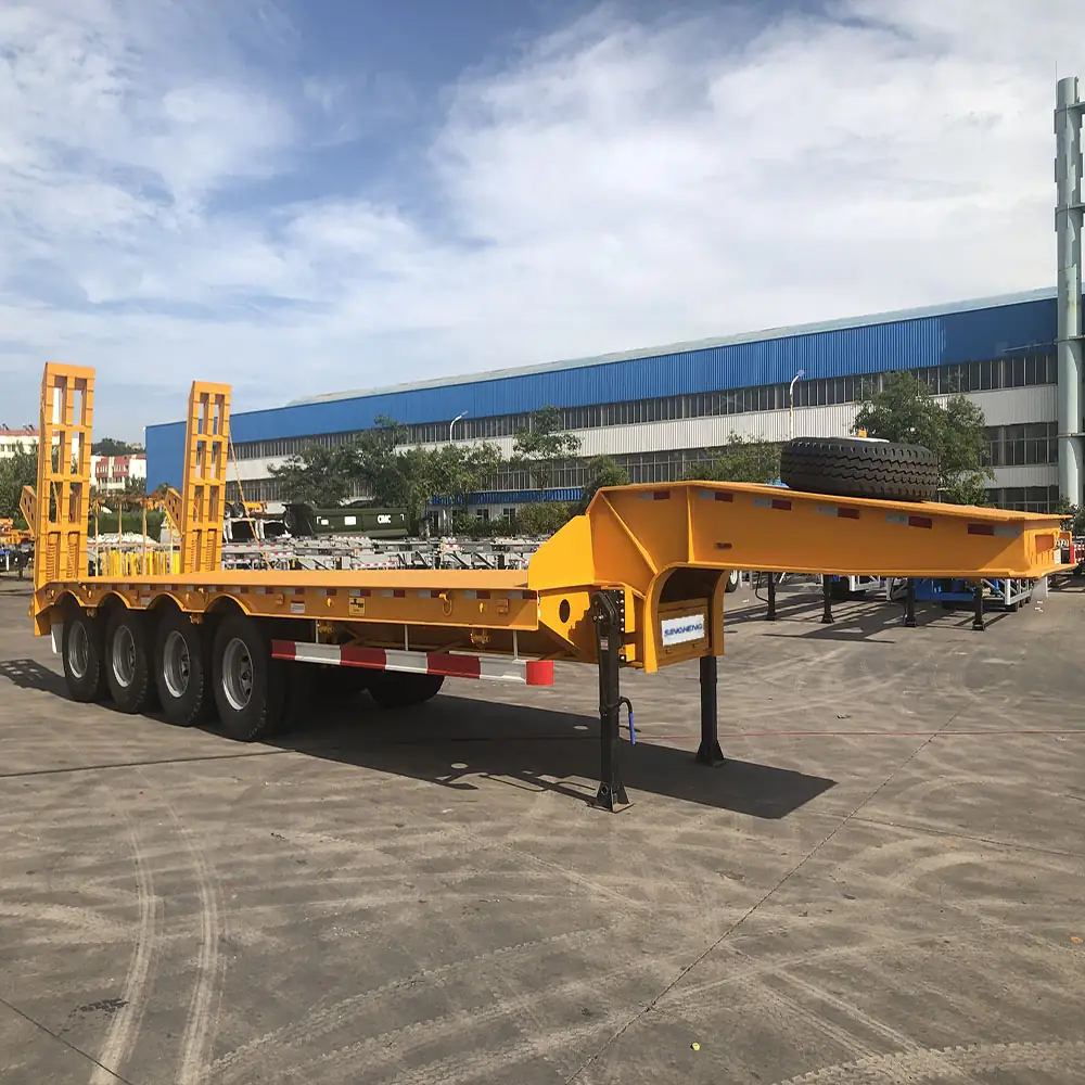 SINOHENG low loader lowbed trailer carrying an excavator