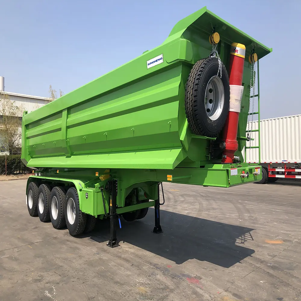SINOHENG four axle end semi dump trailer with hydraulic cylinder raised view 4