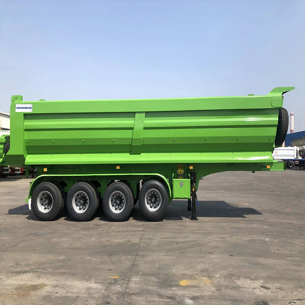 SINOHENG four axle end semi dump trailer with hydraulic cylinder raised view 2