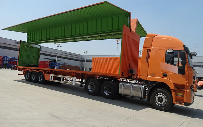 SINOHENG wingspan semi-trailer with hydraulic wing panels open for forklift loading view 2