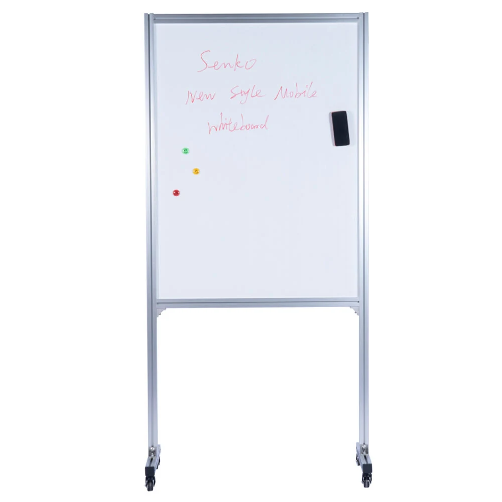 Partition style mobile whiteboard dividing a work area