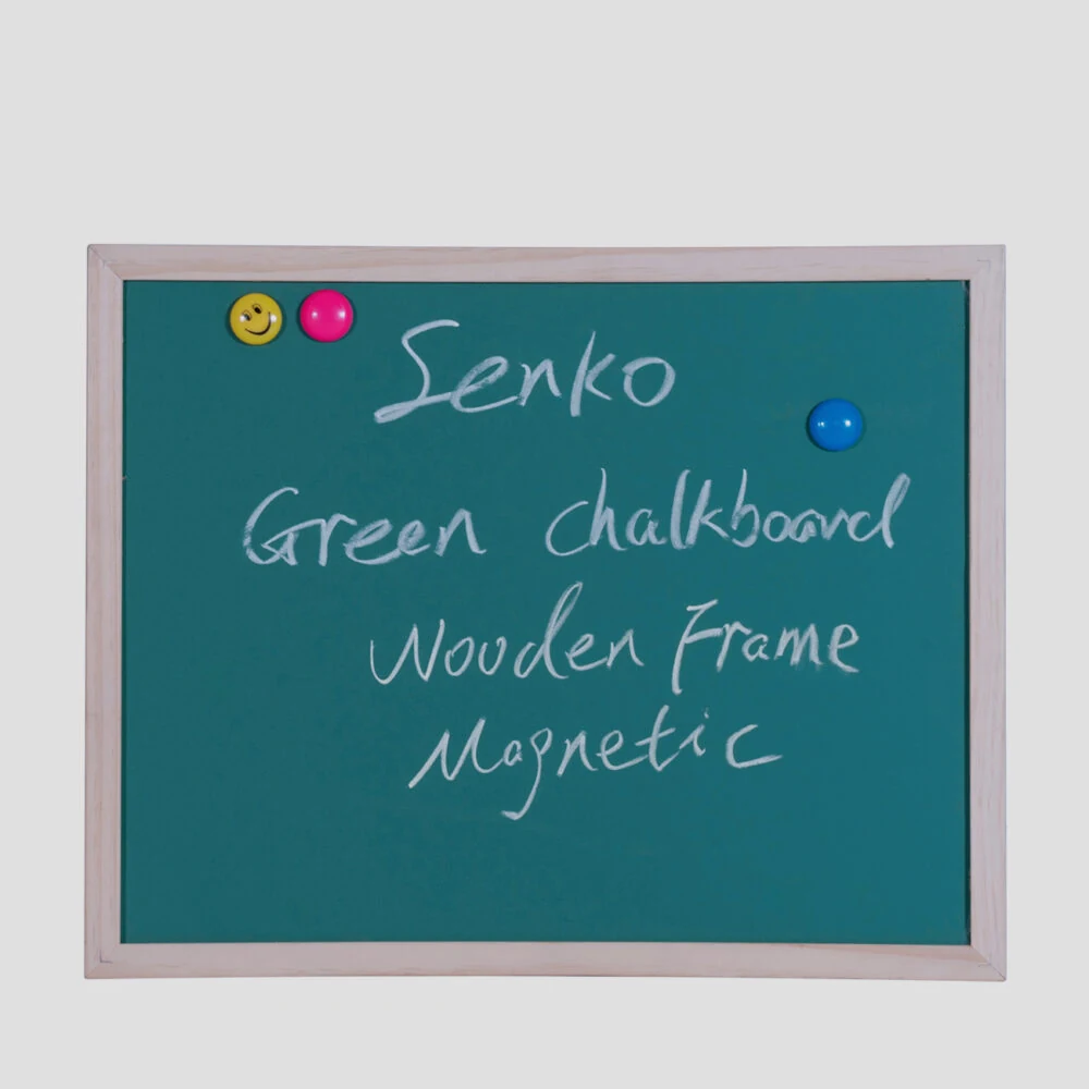 Wooden frame green chalkboard with chalk writing