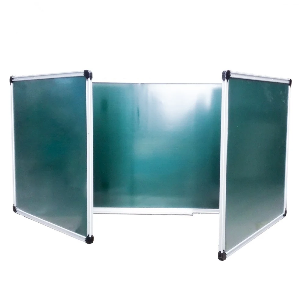 Push pull classroom board system with green chalkboard and whiteboard panels