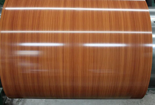 Wood grain coated steel coil