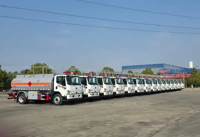 Fuel tank trucks completed and parked at the delivery yard