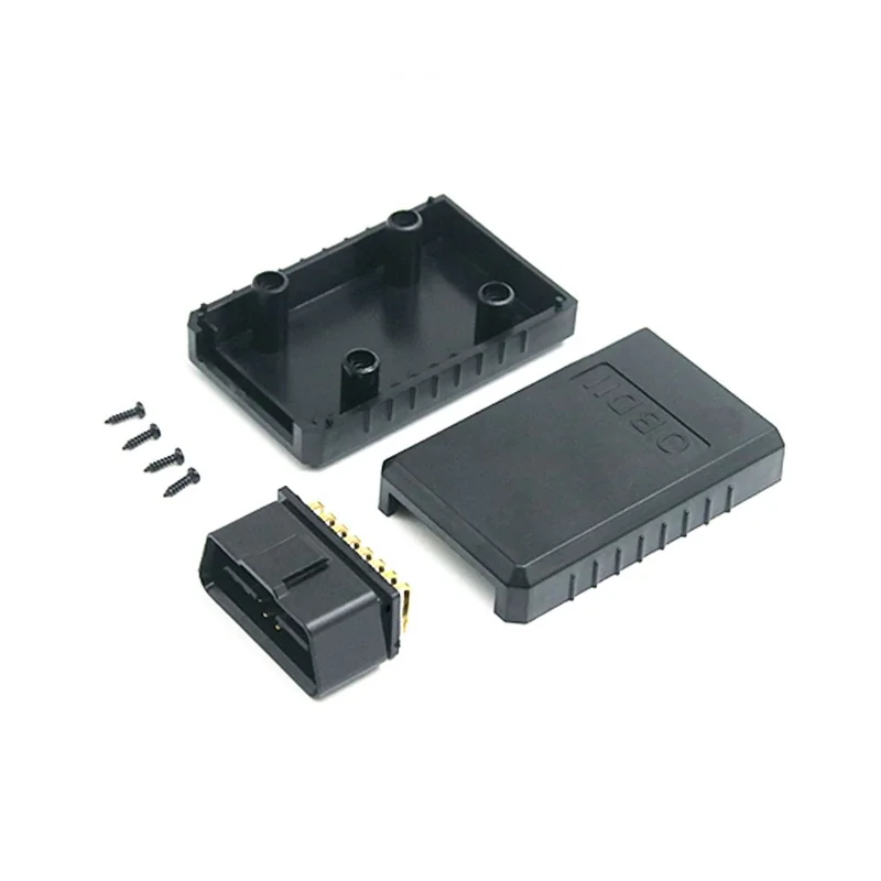 Right Angle 16 Pin Male OBD Connector with Cover ST-SOH-007 — Nickel Plated Brass