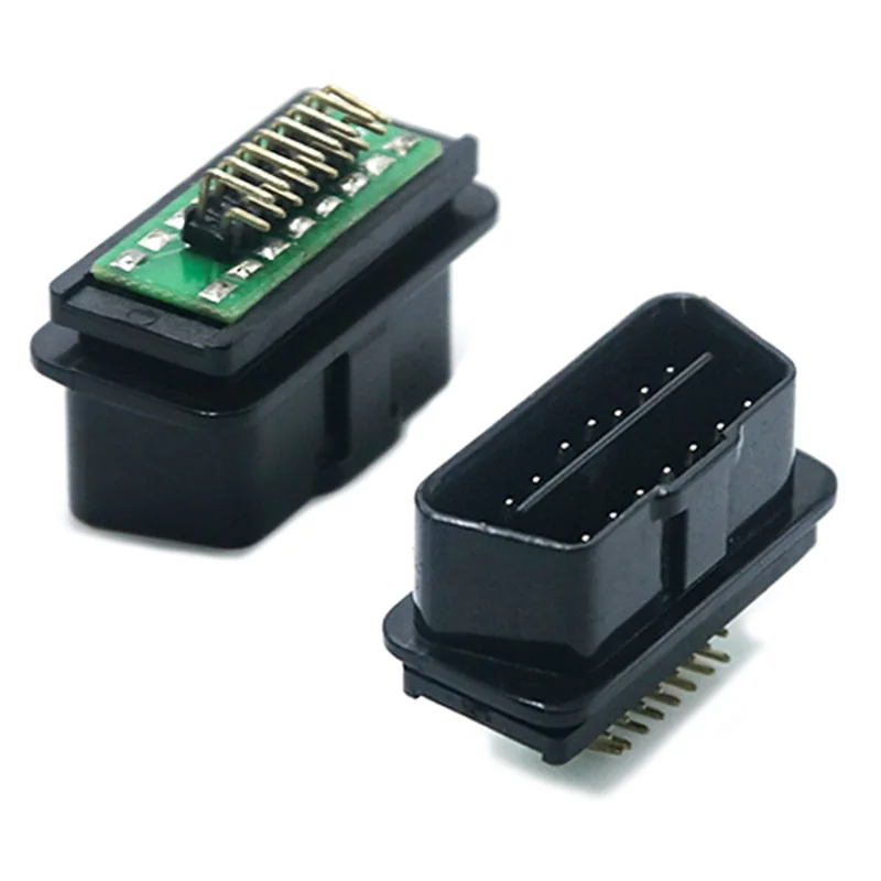Right Angle OBD Connector Male 16 Pin ST-SOM-011A-X — Nickel Plated Brass