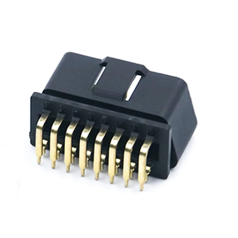 Right Angle OBD Connector Male 16 Pin ST-SOM-013A-D — Golden Plated Brass