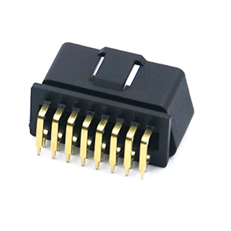 Right Angle OBD Connector Male 16 Pin ST-SOM-013B-D — Golden Plated Brass