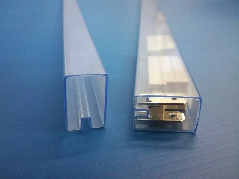 Blue and transparent IC shipping tubes filled with integrated circuits and components