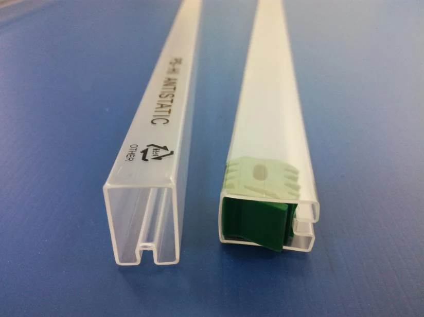 Transparent plastic tubes stacked in bundles ready for packing