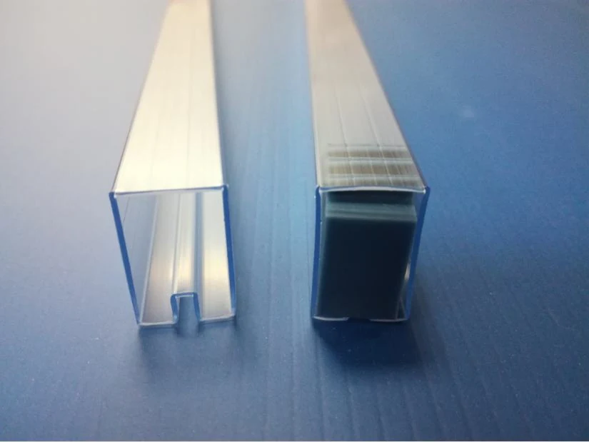 Transparent IC shipping tubes stacked in bundles ready for packing