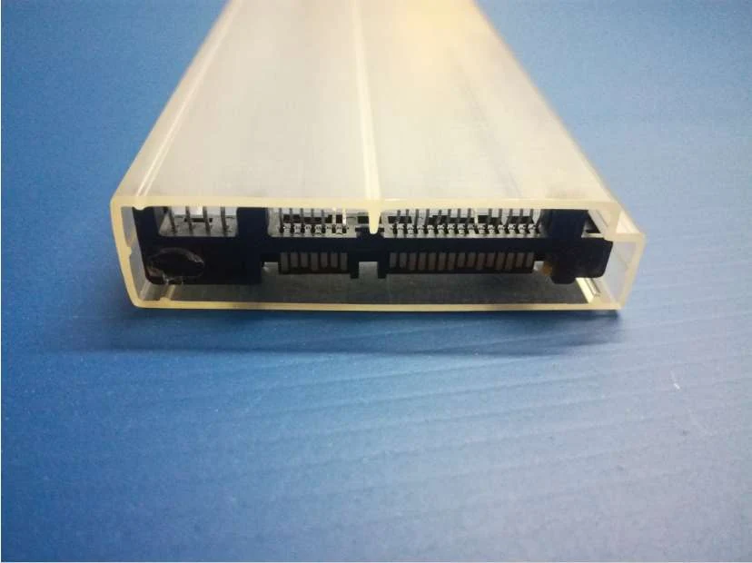 Blue and red ESD tubes filled with electronic components
